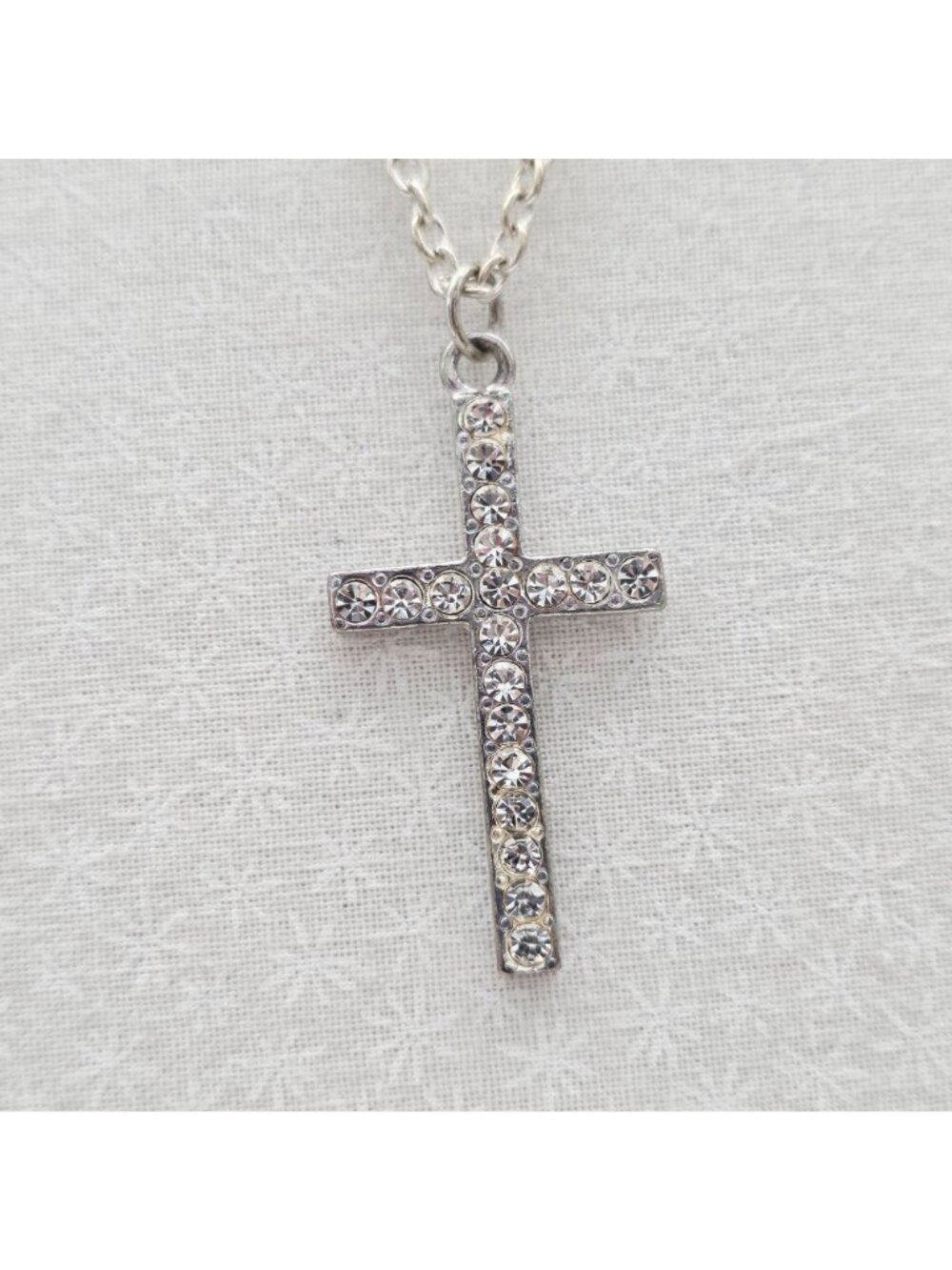 Silver Rhinestone Cross Pendant Necklace By Icing - Picture 5 of 7